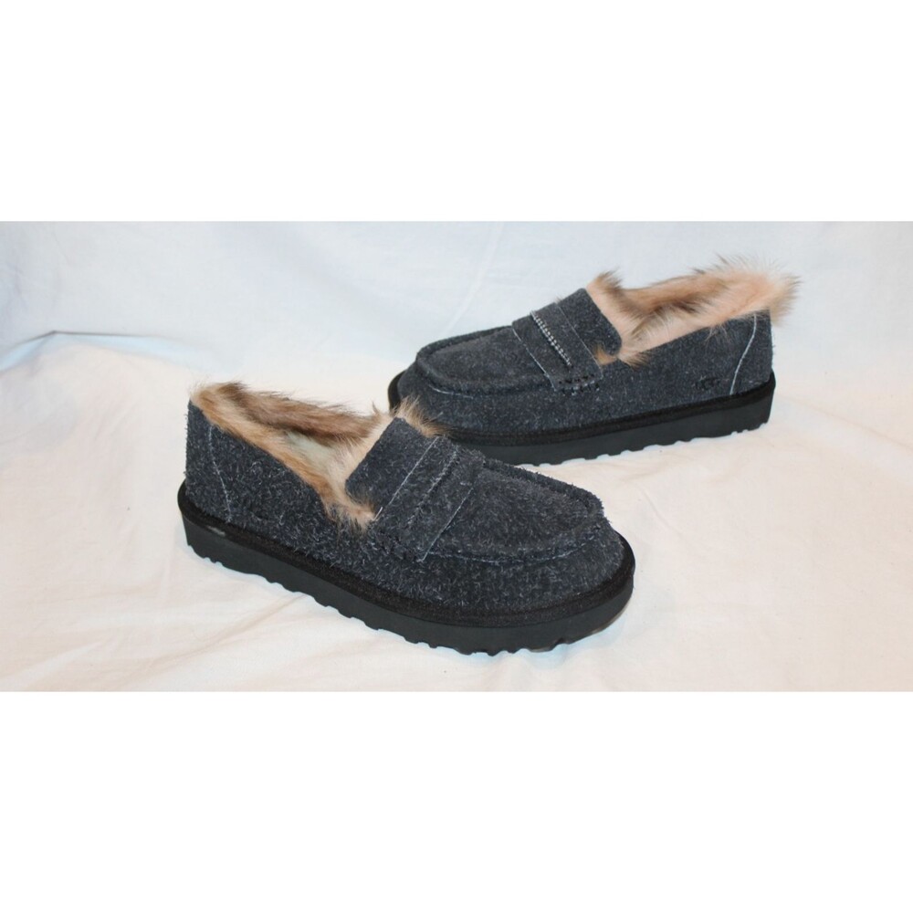 UGG Ellis Women's Suede Sheepskin Lining Slip On Loafer Slippers Black EU 37 U 6